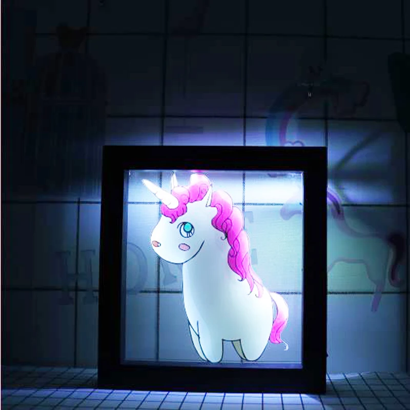 DELICORE рамка с белым светодиодный свет Единорог акрил фоторамка 3D Иллюзия