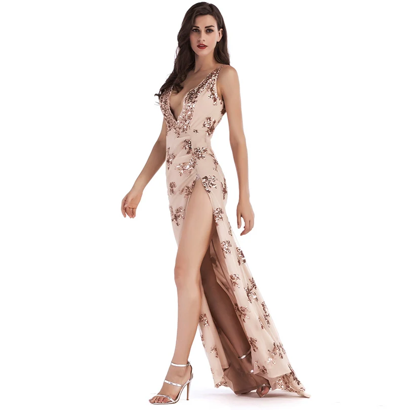 Блесток официальная Вечеринка платье Для Женщин ноги Разделение спинки макси на