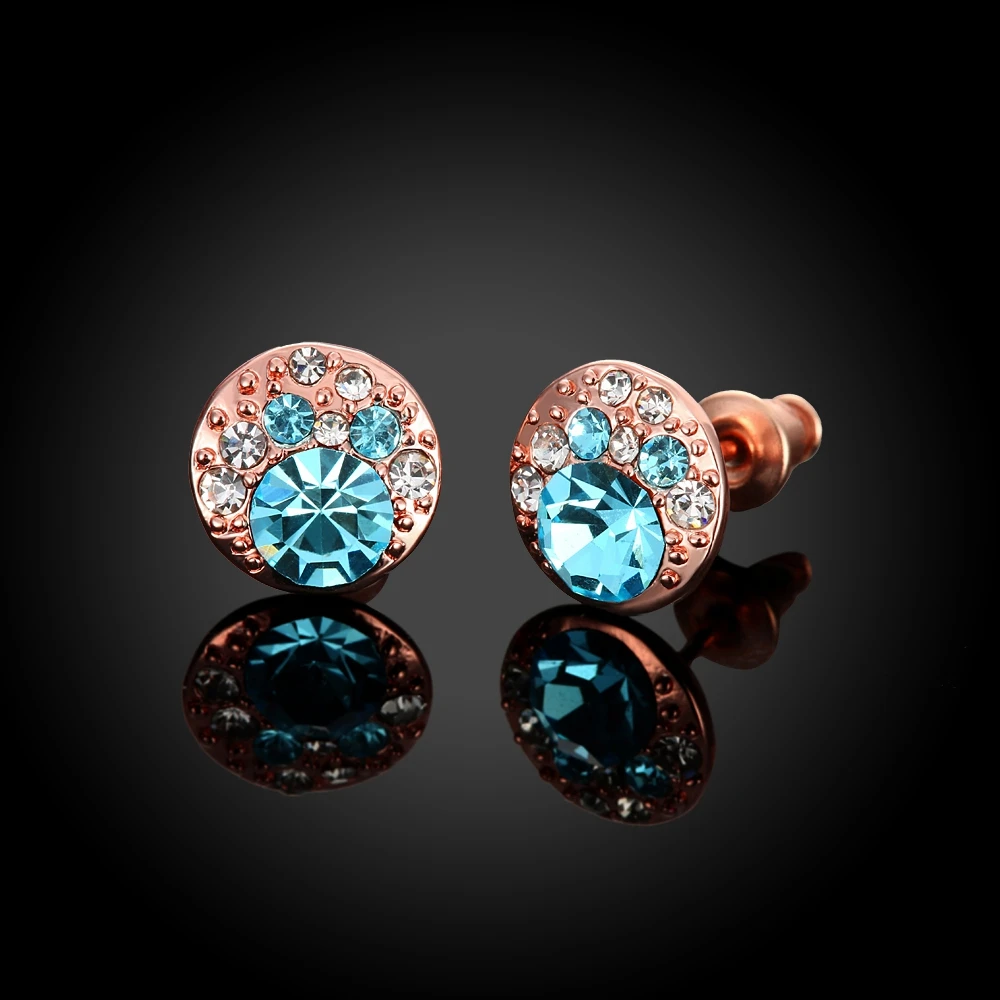 New Blue Crystal Czech Drill Round Stud Earrings For Women Fashion Jewelry Double Sided Gold White Color Hot | Украшения и