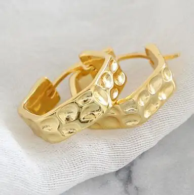 GOLD SHANICE новые 925 пробы серебряные женские ювелирные изделия Модные неправильные молоток лицо шестигранные серьги-кольца подарок для девочек - Окраска металла: GOLD