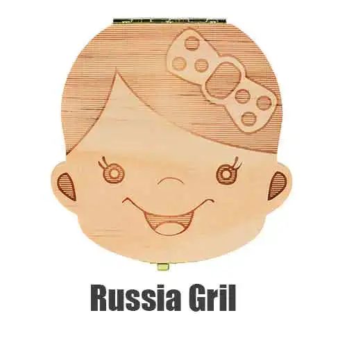 Russiagirlw Коробка для зуба Португальский/Испанский/английский/русский/французский красочный деревянный зуб ящик место сохранить молоко зубы хранения сбора пупочной - Цвет: Russiagirlw