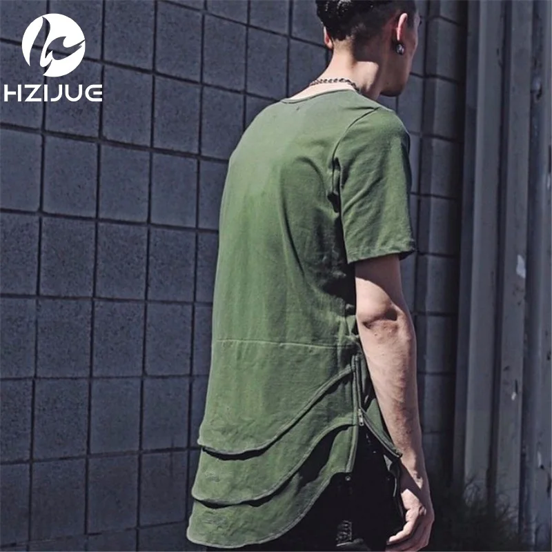 Мужская удлиненная футболка в стиле хип-хоп с боковой молнией Повседневная