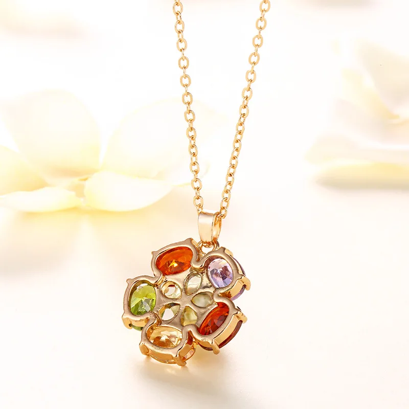 Модный цветок цепи цветной Кристалл Rhinestone Роза Титан Сталь Цепочки и Ожерелья
