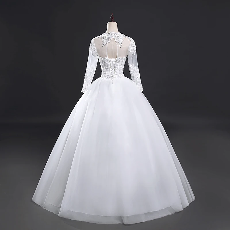 Fansmile Robe De Mariage, кружевное бальное платье принцессы с длинными рукавами, свадебное платье на заказ, Vestido De Noiva FSM-578F