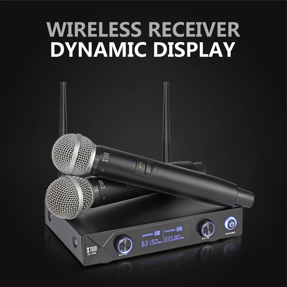 XTUGA аудио Xiao Mi Phone Профессиональный UHF A-100 2 канальный беспроводной микрофон система UHF беспроводной караоке вечерние бар качество