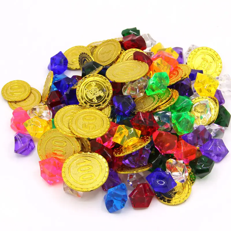 B-150PCS Детские ролевые морские пираты, сокровища, игрушки, игрушки, 150 шт., симуляция, пиратские сокровища, охотничьи игры, золотые монеты, драгоценные камни, реквизит, игрушки - Цвет: B-150PCS