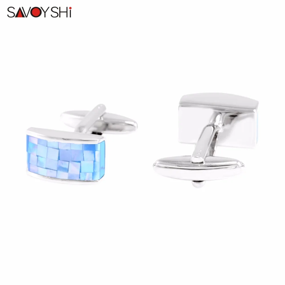 SAVOYSHI, роскошные сетчатые запонки для мужчин, запонки для рубашек, гвозди, высокое качество, голубой камень, с ракушками, запонки, свадебный подарок, ювелирные изделия