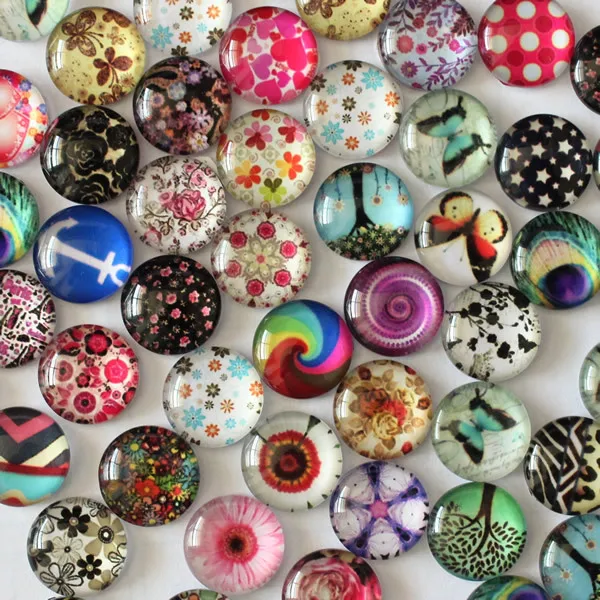 

12mm Mixed Style Round Glass Cabochon Dome Cameo Jewelry Finding 50pcs/lot (K02709)
