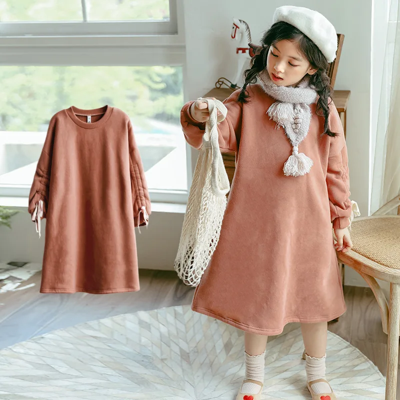 

Spring Autumn New Casual Campus Style Dresses Age 6-14 Years Old Girls Loose Long Dress Big Girls Thick And Warm Winter Clothes