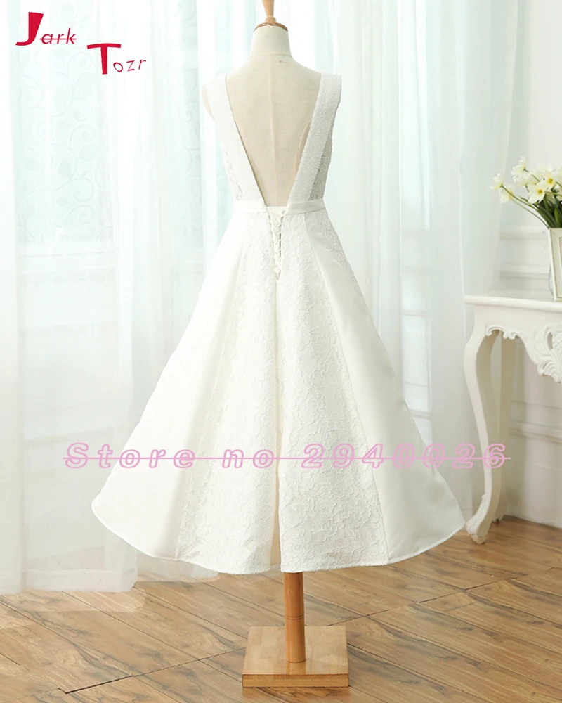 Jark Tozr Белое кружево Свадебные платья А 2019 лук талии до колена Robe de Mariage Роскошные