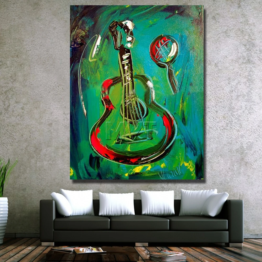 Зеленые фоны картины на холсте ручная роспись гитара картина маслом