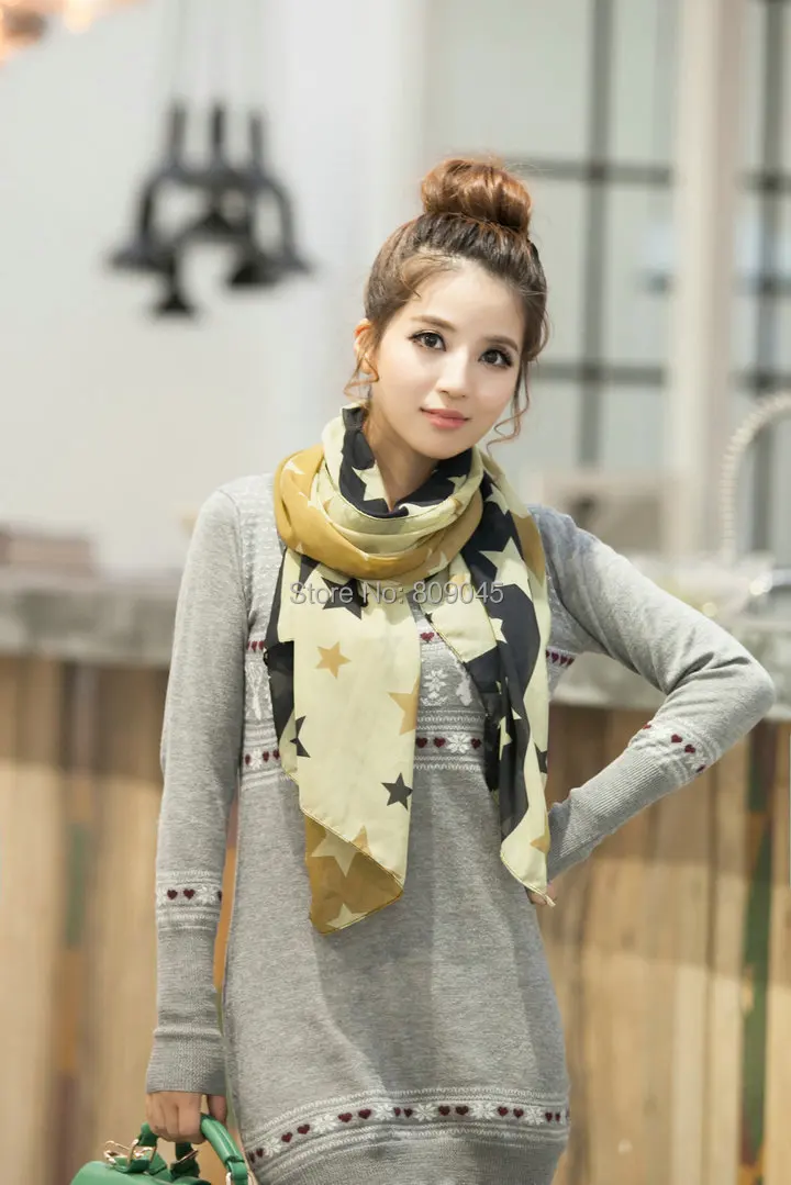 Модный Шелковый шарф шифоновая шаль длинный для женщин большой с узором в виде