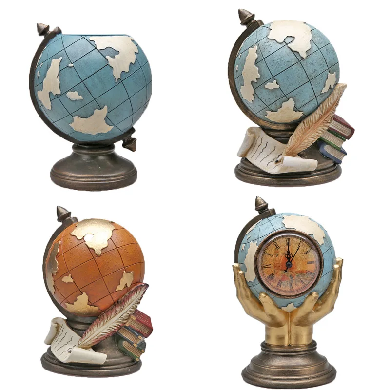 Ретро Глобус для домашнего ремесла из смолы кубик Статуэтки часы настольного