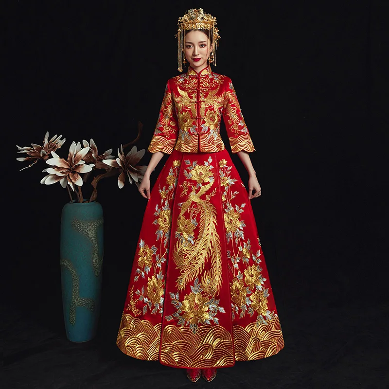 Винтаж Феникс Cheongsam Vestidos Китайский древний женский традиционный Qipao Благородное женское свадебное платье элегантные вечерние платья