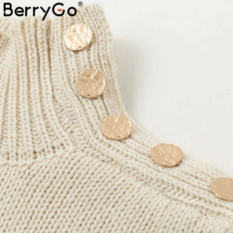 BerryGo Turtleneck stripe side button christmas sweater women 2018 autumn jumper winter sweaters female Casual pull streetewear | Женская