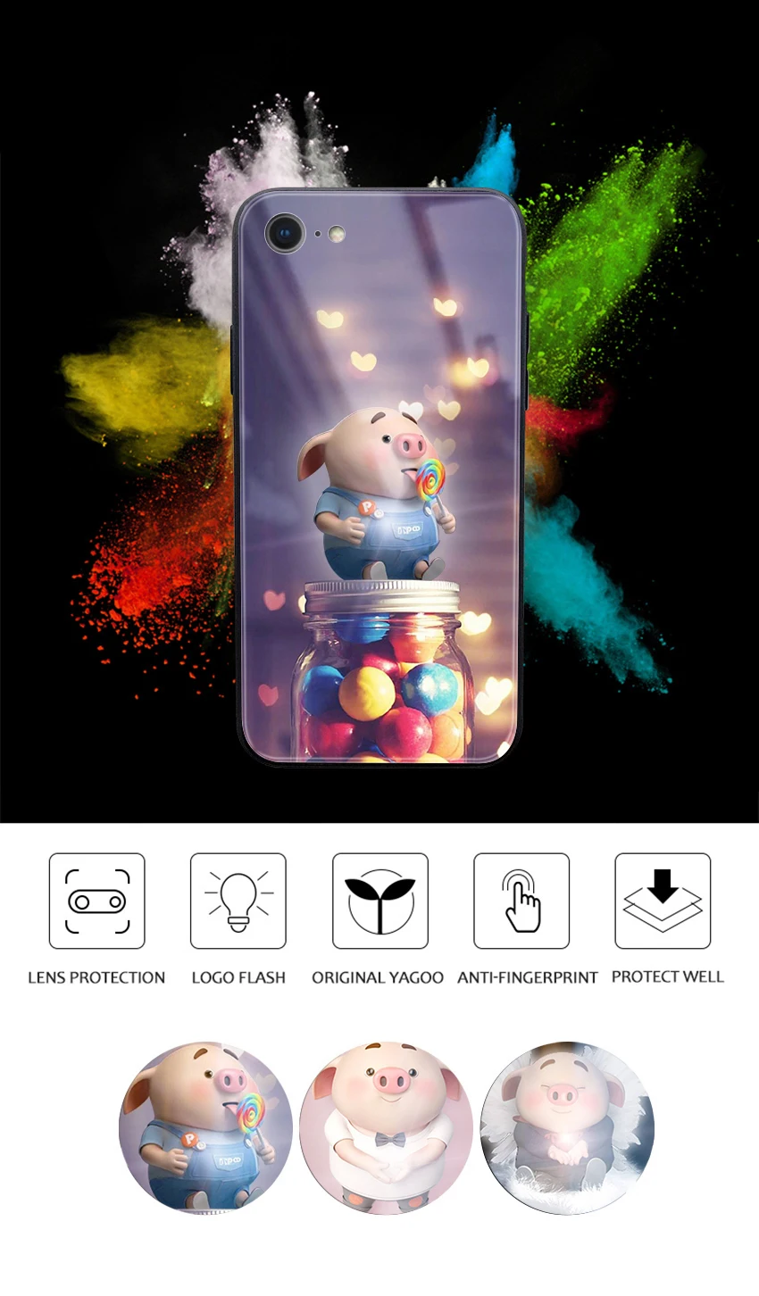 Mofi умный светодиодный светящийся чехол для телефона для Apple iPhone 7 8 Plus чехол s задняя крышка чехол с животными роскошный Силиконовый Модный мультяшный поросенок