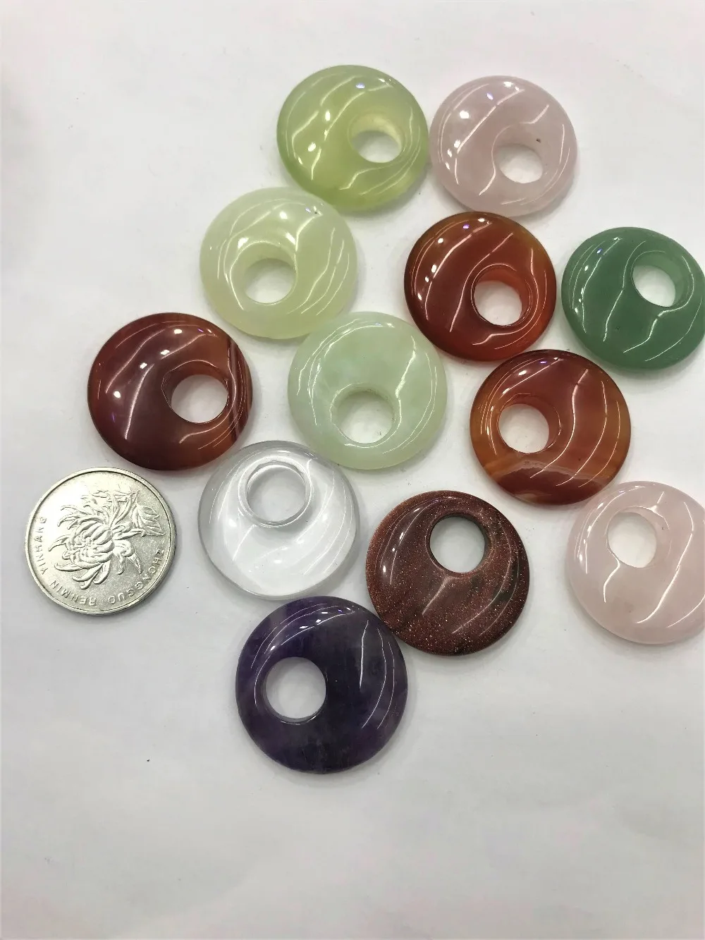 Natural Agogo Ring Shape Quartzs Aventurines Carnelians Goldsand stone Pendant Jewelry Semi Precious Beads Mak Wholesale For DIY | Украшения