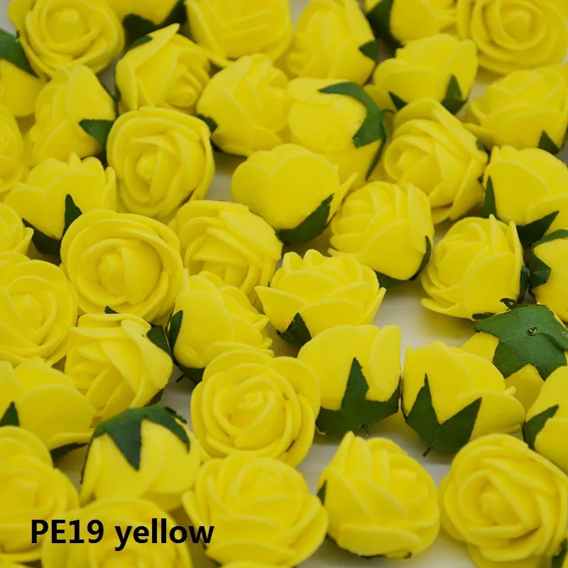 PE19 yellow 50 шт./лот 2 см пенополиэтилен розы головы Искусственные цветы розы ручной работы DIY свадебное украшение дома праздничные и вечерние поставки - Цвет: PE19 yellow
