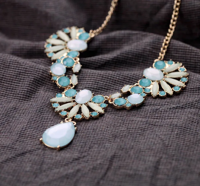 Light Blue Floral Waterdrop Necklace Online Shopping India Women Collier Fashion Wholesale | Украшения и аксессуары
