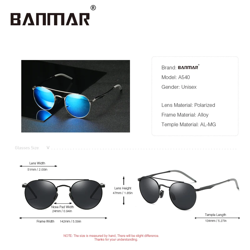 BANMAR Retro Aluminum Round Sunglasses Men Vintage Steampunk Sun Glasses Women Hip Hop Luxury Brand Eyewear UV400 A540 | Аксессуары для