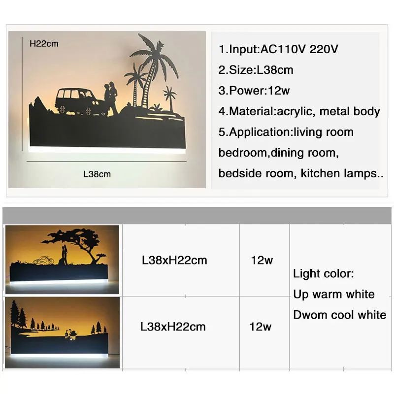 Светодиодный настенный светильник с черной металлической рамой для спальни