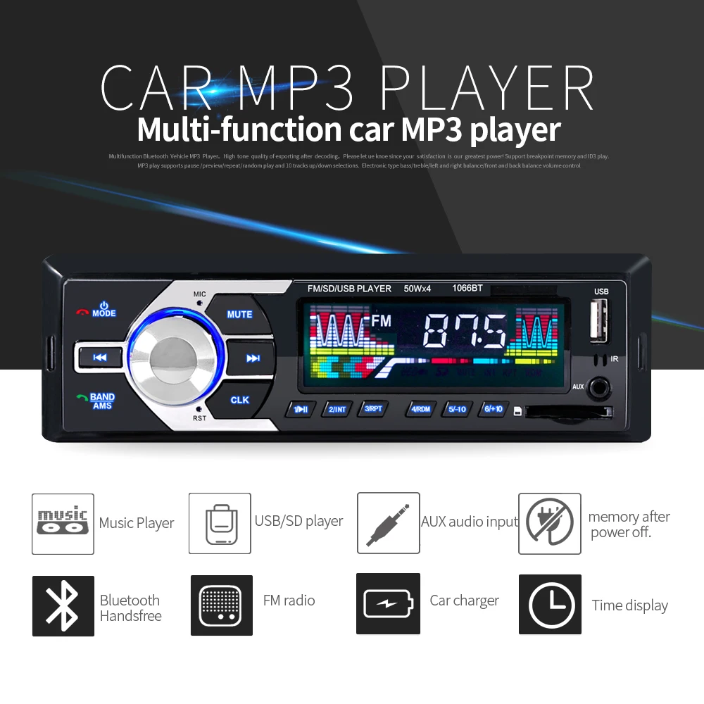 1066BT 2 5 дюймов 1 Din автомобильный Радио Аудио стерео USB AUX FM Станция Bluetooth 12v плеер IN