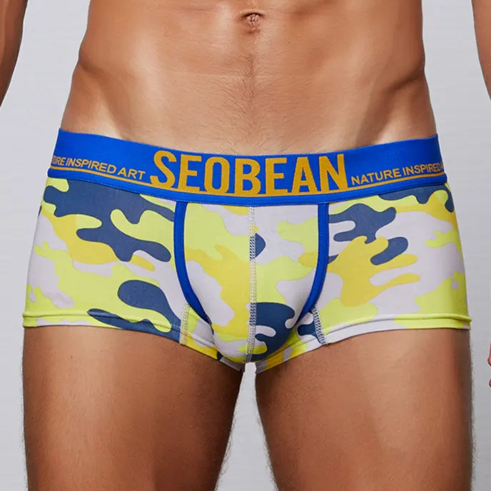 4pcs yellow SEOBEAN, боксеры, шорты для мужчин s, 4 шт./партия, нижнее белье, боксеры, хлопок, мужские камуфляжные боксеры, мужское нижнее белье, партия - Цвет: 4pcs yellow