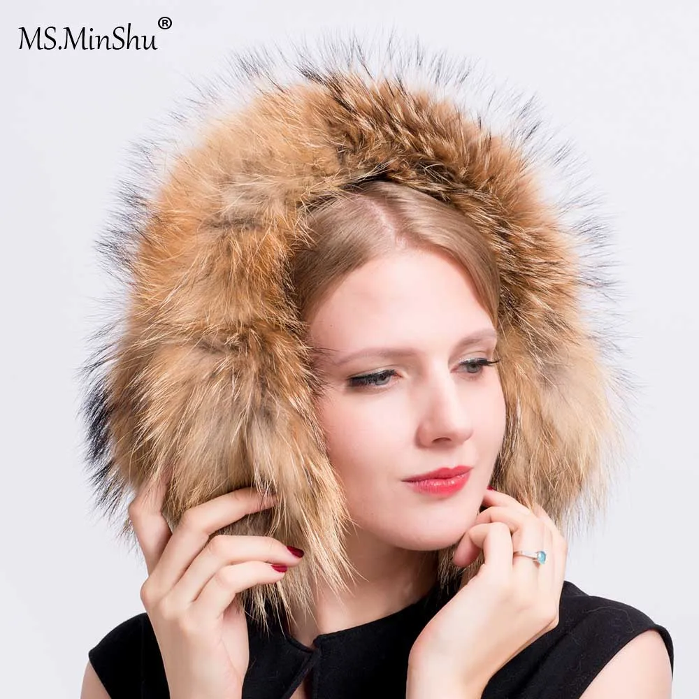 Наушники унисекс из натурального меха енота MS.MinShu зимние ушные теплые пушистые