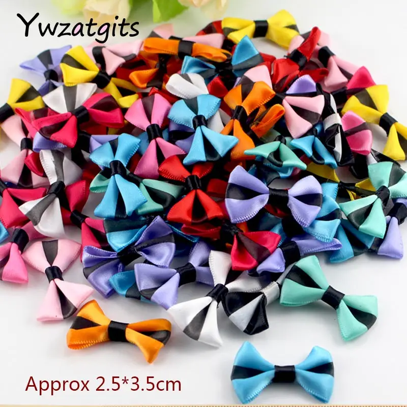 C4Mix stripes1 24pcs Ywzatgits мульти вариант смешанные цвета горошек банты из органзы Девушки Бутик мини волос лук головные уборы DIY ремесло одежды YB0807 - Цвет: C4Mix stripes1 24pcs