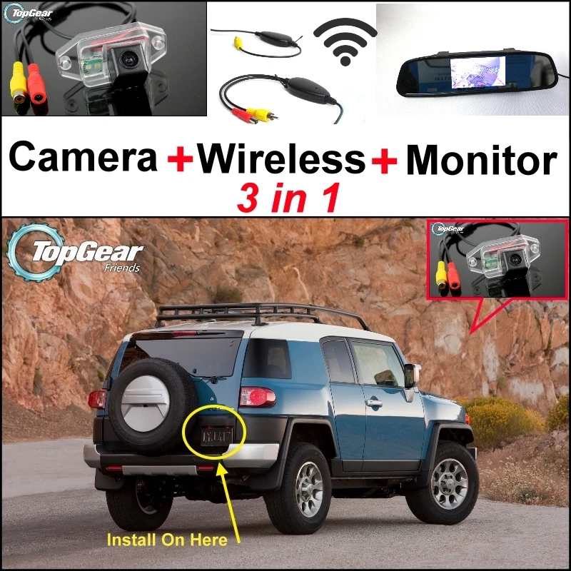 

3 in1 Special Rear View Camera + Wireless Receiver + Mirror Monitor Easy DIY Back Up Parking System For TOYOTA FJ Cruiser