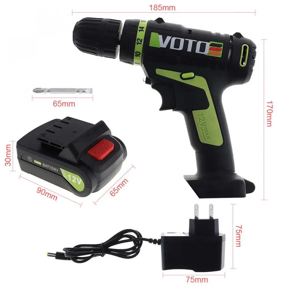 VOTO AC 100 240V аккумуляторная литиевая батарея 12V электрическая отвертка с поворотным