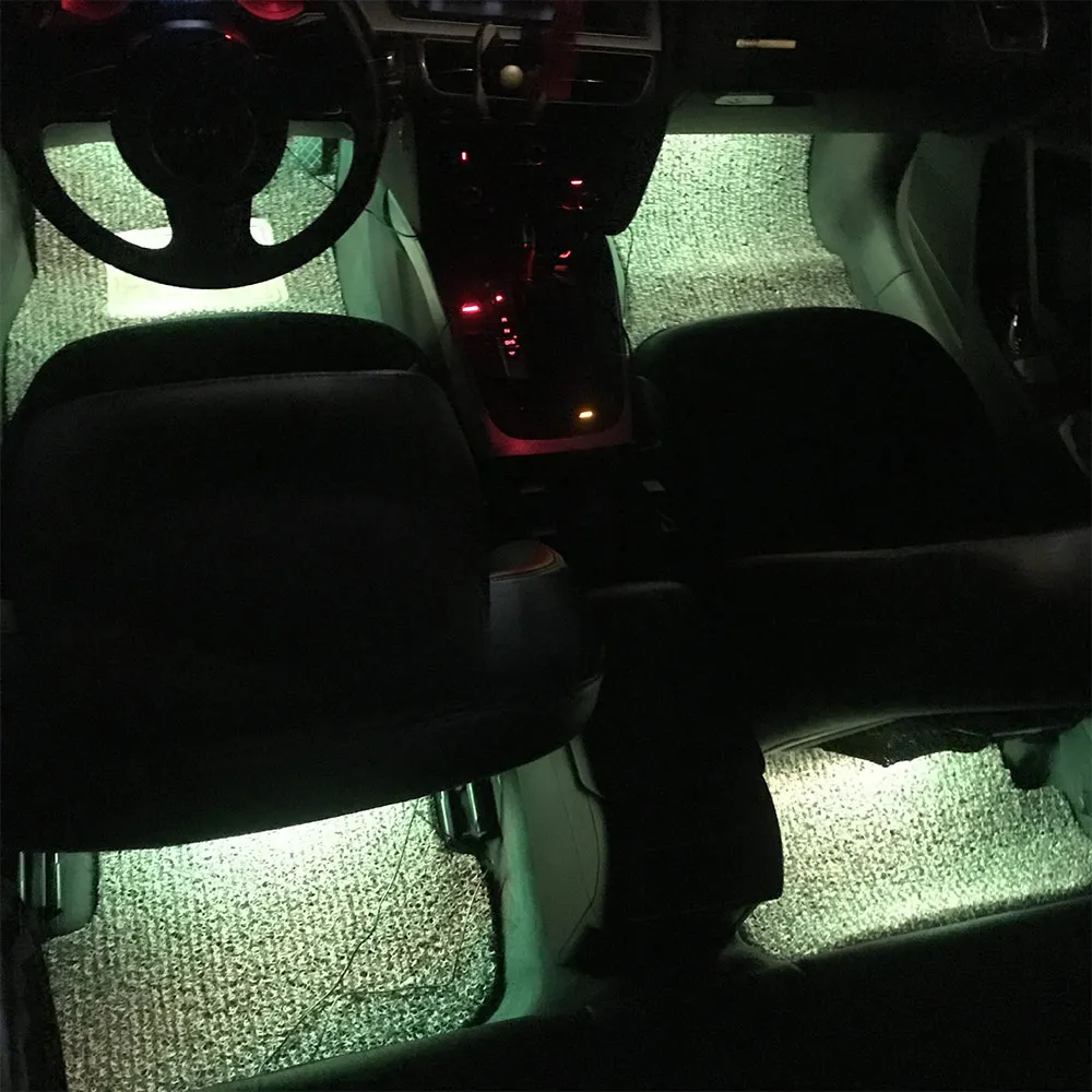 4 шт. 12 В автомобиля RGB светодиодные ленты автомобиля Гибкая бар 5050SMD Интерьер Декоративные Атмосфера стикеры полосы дистанционное управление для автомобиля RGB свет