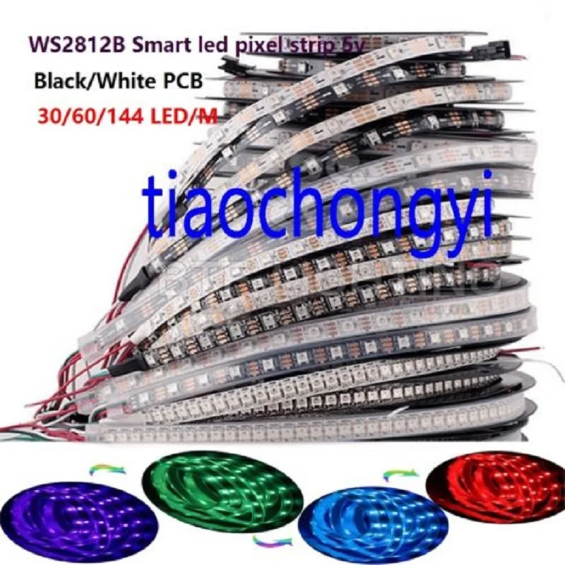 WS2812B 5050 RGB Светодиодная лента 1 м-5 м 150 300 светодиодов индивидуальный адресуемый 5 в