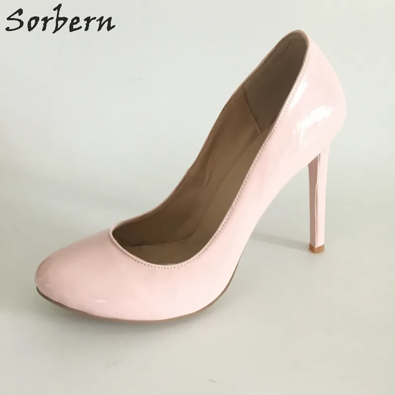 

Sorbern Light Pink Round Toe Small Size 33-46 High Heel Runway Shoes Ladies Stiletto Patent Leather Slip-On Pump Heels Custom