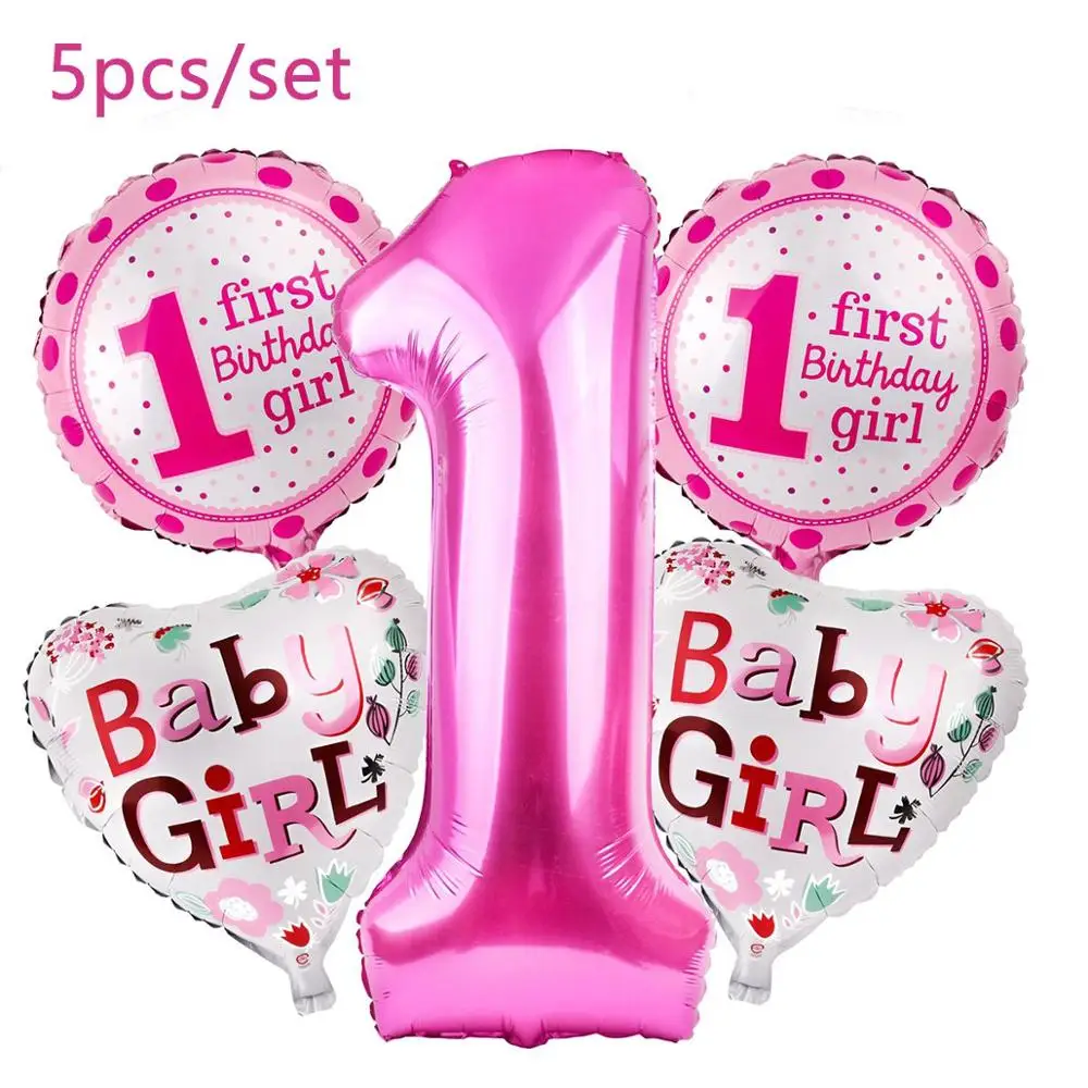 Pink 5pcs Aluminium Staraise 25 шт. воздушные шары на 1-й День рождения Синий Розовый фольгированные шары Детские первый день рождения украшения на один год день рождения детский праздничный Декор - Цвет: Pink 5pcs Aluminium