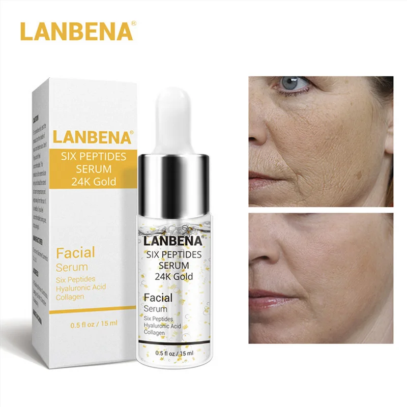 LANBENA шесть эссенция с пептидами сыворотка Чистая 24 К золото Сыворотка для лица против старения против морщин Гиалуроновая кислота Коллаген Увлажняющая фирма