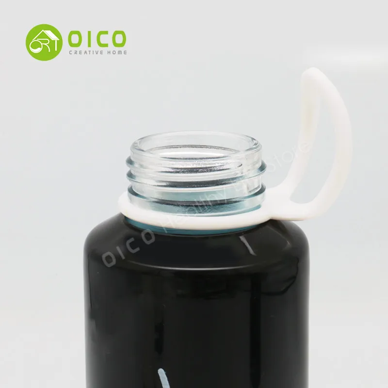 OICO 300ml New Design Simple Black And White Glass Water Bottle With Diamond Shape Cover Plastic Handle For Office/Home Use | Дом и сад