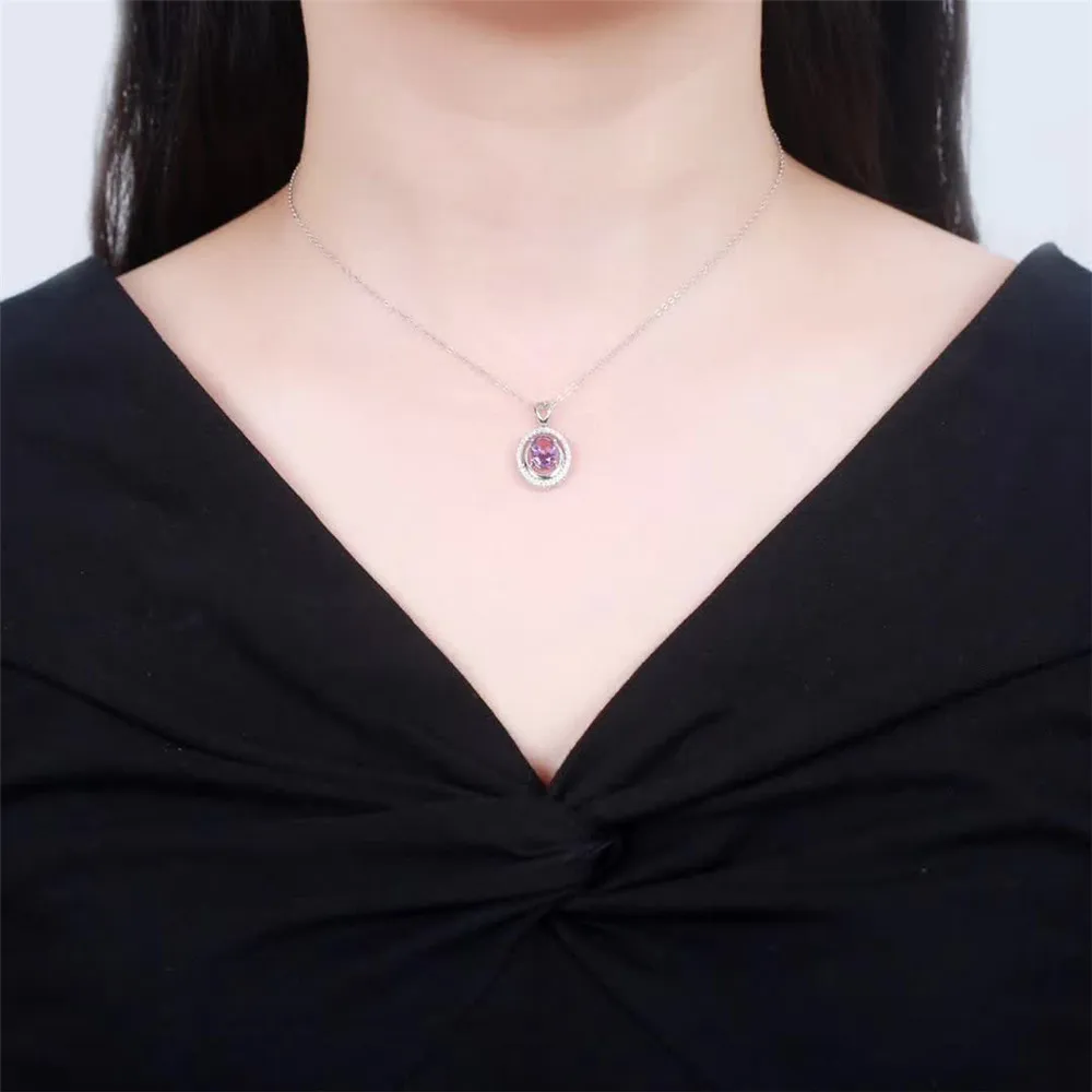 

wholesale new-designed trendy 925 sterling silver natural amethyst purple crystal pendant necklace for women wedding engagement