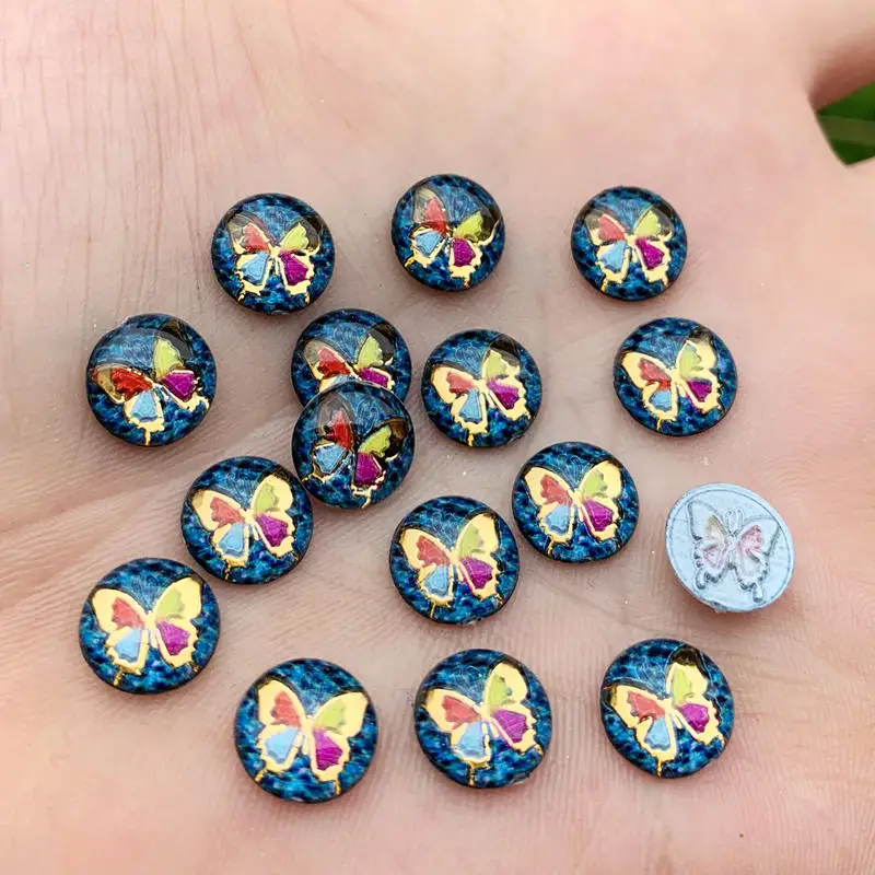 80 шт. 10 мм Красочные бабочки и круглые стразы с плоской задней стороной