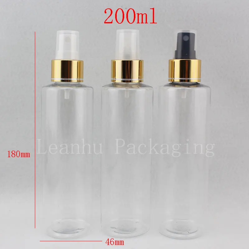 200ml x 30 empty transparent spray bottles with gold aluminum collar pump clear plastic container bottle fine mist sprayer
