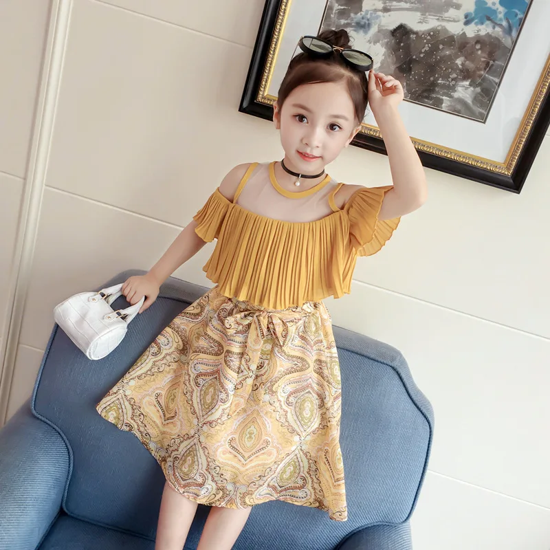 Летнее платье для девочек 2018 Новая модная детская одежда с цветочным принтом