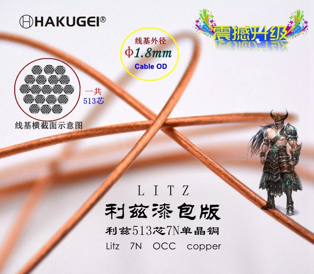 Кабель для наушников LITZ Luck 513 core 7N провод с одним кристаллом и медным проводом