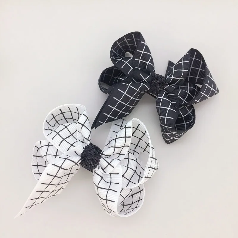20 шт./лот черно-белые заколки для волос в клетку с бантом девочек |