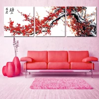 triptyc red plum blossom flower modular traditional chinese painting posters and prints art canvas wall pictures for living room