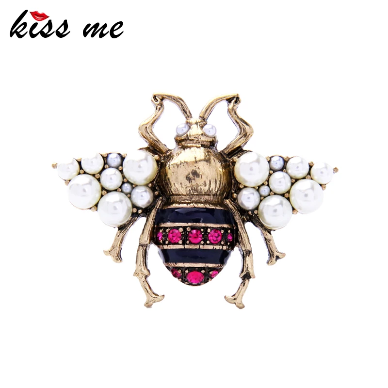 KISS ME стразы, имитация жемчуга, эмаль, пчела, насекомое, брошь, булавка, персонализированный сплав, винтажные Броши для женщин