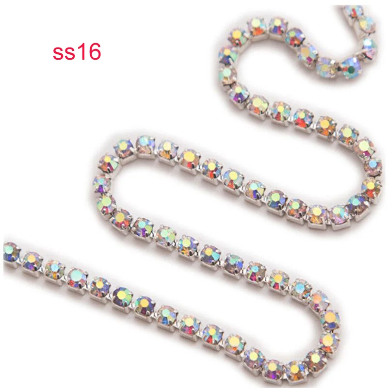 URORU Crystal AB Rhinestone Chain DIY Sew On Gold Base Density Trim Metal Cup Chains Accessories ss6 10yards/lot AM TAIDIAN|chain diy|diy chaindiy