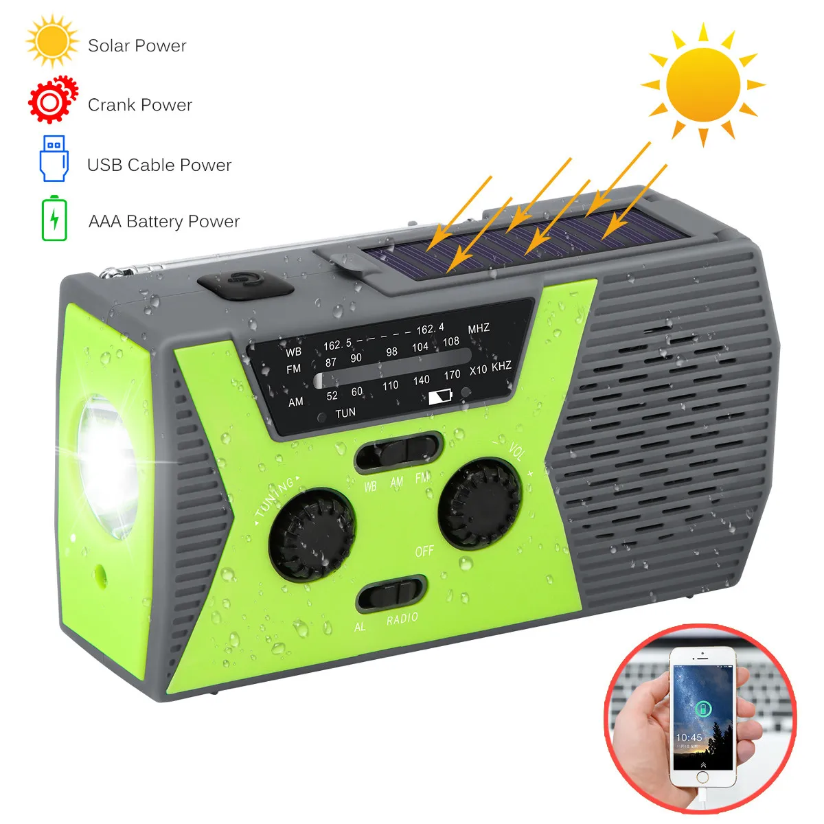AM/FM/WB радио солнечное зарядное устройство, аварийное самопортативное Ручное Зарядное устройство, погодное зарядное устройство 2000 мАч