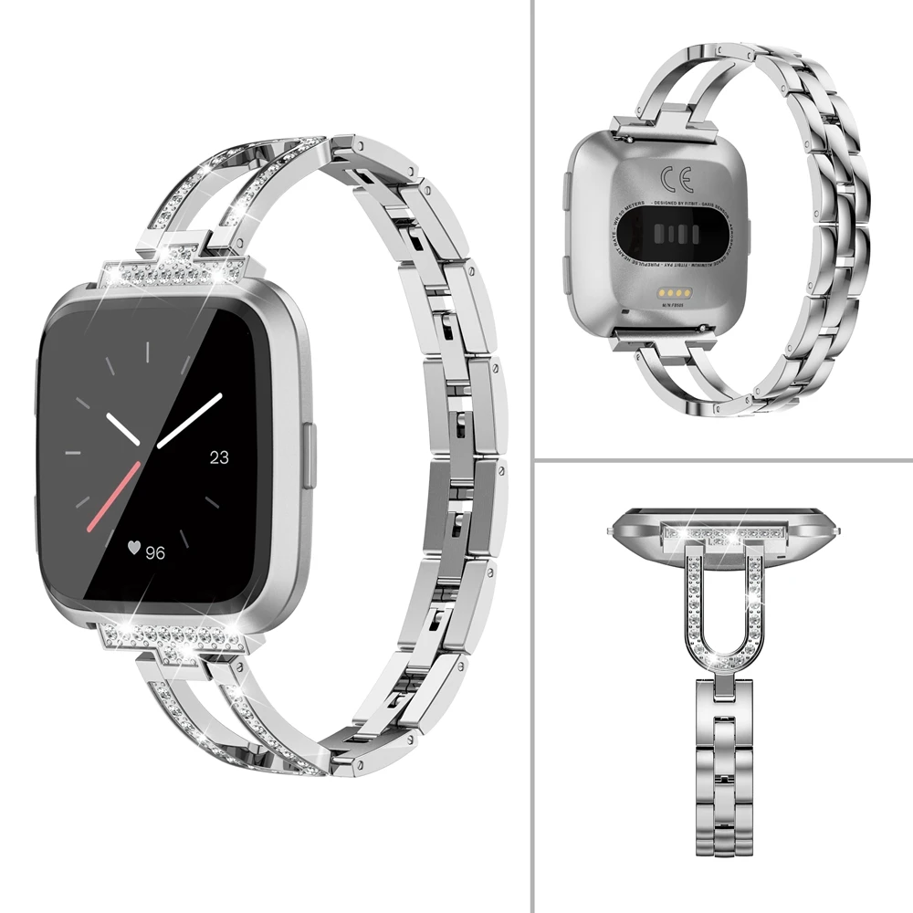 U-Design браслет со стразами для Fitbit Versa/Versa lite ремешок со стразами из нержавеющей стали, блестящий Браслет для Fitbit Versa