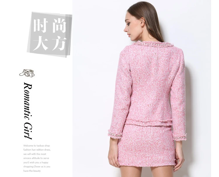 2017 Весенняя женская Роскошная шерстяная куртка из бисера пальто + юбка-карандаш