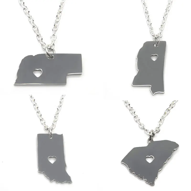 Ожерелье с картой штата США колье серебристого тона изображением Нью-Йорка